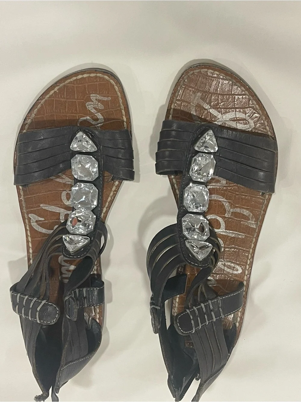 Sam Edelman Jeweled Gladiator Sandals Charcoal Grey Galina